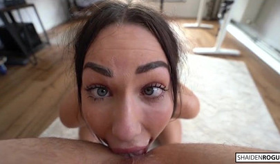 Submissive brunette gets throated and facialed brutally by her lover