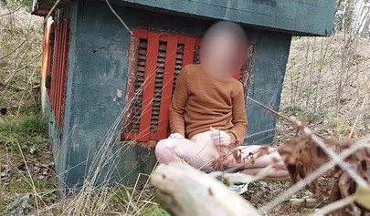 Playful teen catches a big dicked dude masturbating outdoors and helps him cum