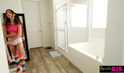 Adorable teens Allie Addison & Harmony Wonder share and ride a stiff dick