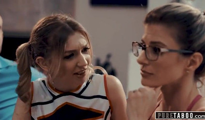 MILF Cory Chase teaching young cheerleader Mackenzie Moss how to fuck