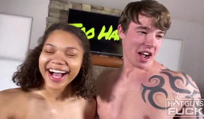 Nerd trying out new sex positions with his skinny teen girlfriend