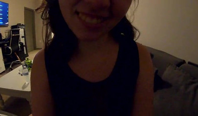 Curvy brunette teen takes a hardcore doggy pounding on the sofa