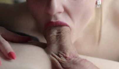 Hot teen with amazing lips sucking curved dick and balls