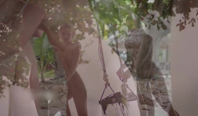 Four barely legal teens show off their slender bodies & holes on the sandy beach