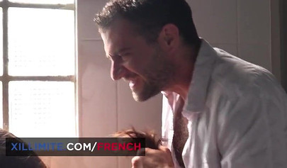 Busty French teen Sharon Lee gets ass fucked in the public toilet