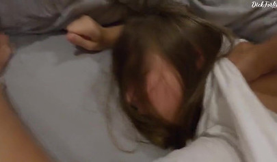 Busty teen in black panties dominates a nice white dick in POV