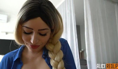 Goddess Alice Redlips strips, gives a perfect BJ and fucks