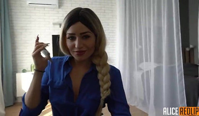 Goddess Alice Redlips strips, gives a perfect BJ and fucks