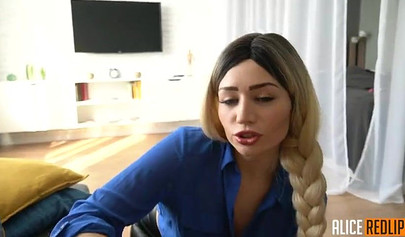 Goddess Alice Redlips strips, gives a perfect BJ and fucks