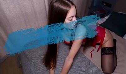 Super sexy beauty in red lingerie takes a nice doggy pounding