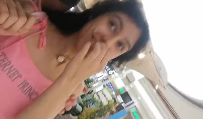 Pantyless teen flashes her pussy at the store before taking a giant facial cumshot