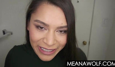 Busty Meana Wolf & hottie Alex Coal hump a dick in a POV threesome