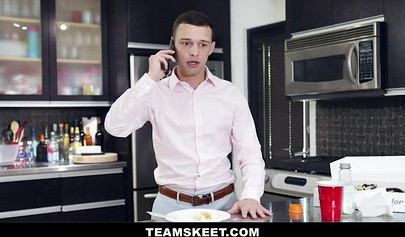 Stunning ebony stepsisters share their boss's dick in a threesome