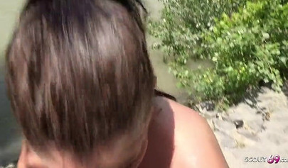 Huge boobed teen Anissa gets her face & fat pussy penetrated by a scout in public