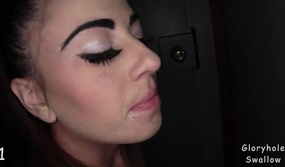 Badass brunette teen deepthroating a BBC through a gloryhole