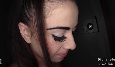 Badass brunette teen deepthroating a BBC through a gloryhole