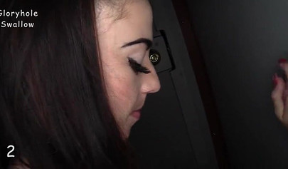 Badass brunette teen deepthroating a BBC through a gloryhole
