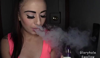 Badass brunette teen deepthroating a BBC through a gloryhole