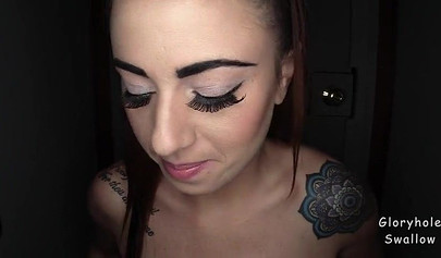 Badass brunette teen deepthroating a BBC through a gloryhole