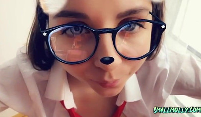 Geeky teen gets her tight pussy rubbed and dicked