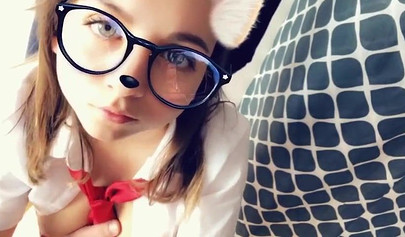 Geeky teen gets her tight pussy rubbed and dicked