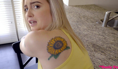 Horny blonde Lexi Lore gets her panties removed and pussy fucked by her stepbro