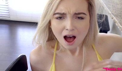 Horny blonde Lexi Lore gets her panties removed and pussy fucked by her stepbro