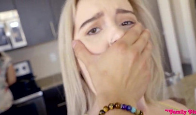 Horny blonde Lexi Lore gets her panties removed and pussy fucked by her stepbro