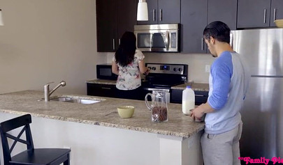 Horny blonde Lexi Lore gets her panties removed and pussy fucked by her stepbro