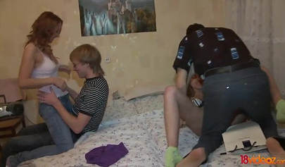 18 year old teens Oliviya Dis & Rocky Star having a wild foursome with their boyfriends