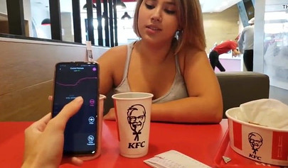 Lusty teen in nylon stockings gets boned in the bathroom of KFC restaurant