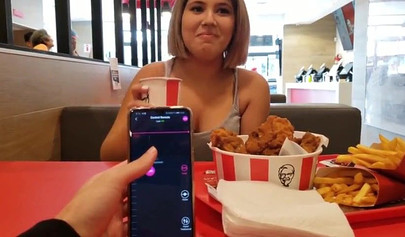 Lusty teen in nylon stockings gets boned in the bathroom of KFC restaurant