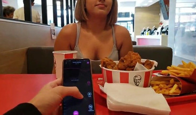 Lusty teen in nylon stockings gets boned in the bathroom of KFC restaurant