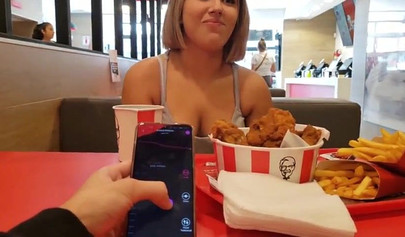 Lusty teen in nylon stockings gets boned in the bathroom of KFC restaurant
