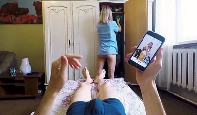 Huge boobed teen approaches her stepbrother, strips and wanks his big dick