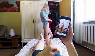 Huge boobed teen approaches her stepbrother, strips and wanks his big dick