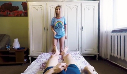 Huge boobed teen approaches her stepbrother, strips and wanks his big dick