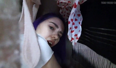 Horny purple haired teen with a big booty sucks and fucks