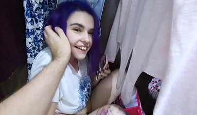 Horny purple haired teen with a big booty sucks and fucks