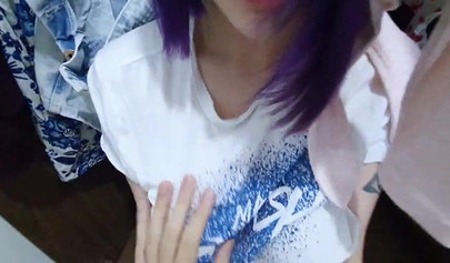 Horny purple haired teen with a big booty sucks and fucks