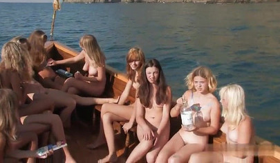 Nude teenage models show off their sexy bodies on the boat
