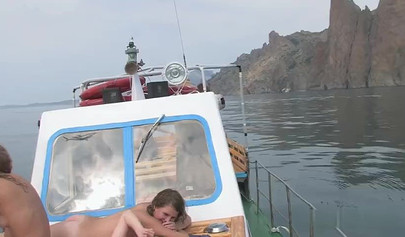 Nude teenage models show off their sexy bodies on the boat