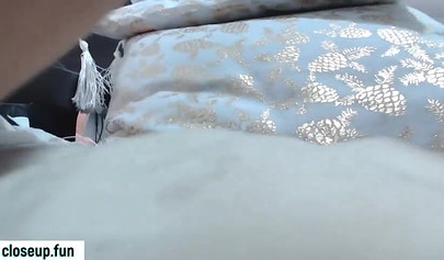 Horny amateur blonde strokes her shaved and pierced pussy