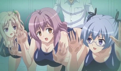 Petite anime hotties get creampied hard in swimsuits in a threesome