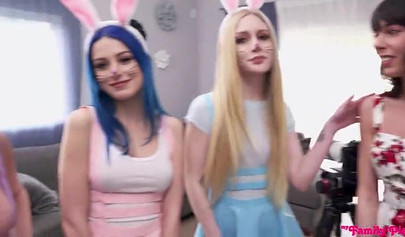 Slutty lesbian redhead gets creampied after deepthroating a big cock