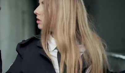 Horny shaved blonde gets drilled and cumshot in a hardcore threesome