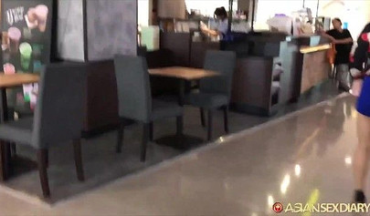 Petite Asian teen Thais Dumont sucking and milking cock on webcam