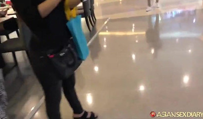 Petite Asian teen Thais Dumont sucking and milking cock on webcam