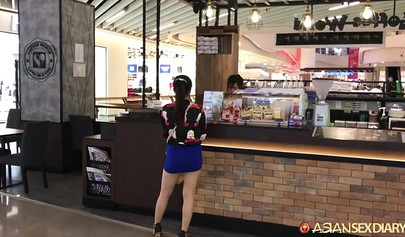 Petite Asian teen Thais Dumont sucking and milking cock on webcam