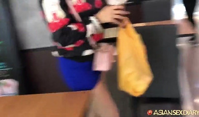 Petite Asian teen Thais Dumont sucking and milking cock on webcam